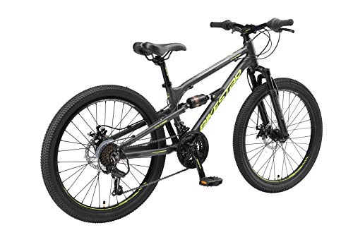 BIKESTAR Bicicleta de montaña de Aluminio Suspensión Doble Bicicleta Juvenil 24 Pulgadas de 9 años | Cambio Shimano de 21 velocidades, Freno de Disco | niños Bicicleta | Negro