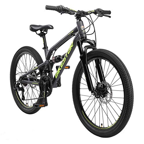 BIKESTAR Bicicleta de montaña de Aluminio Suspensión Doble Bicicleta Juvenil 24 Pulgadas de 9 años | Cambio Shimano de 21 velocidades, Freno de Disco | niños Bicicleta | Negro