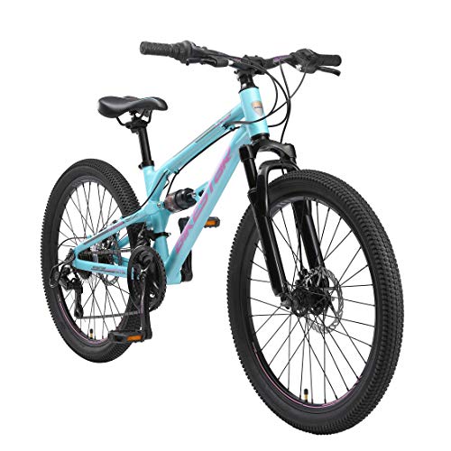 BIKESTAR Bicicleta de montaña de Aluminio Suspensión Doble Bicicleta Juvenil 24 Pulgadas de 9 años | Cambio Shimano de 21 velocidades, Freno de Disco | niños Bicicleta | Azul