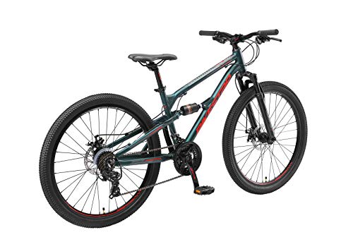 BIKESTAR Bicicleta de montaña de Aluminio Suspensión Doble Completa 26 Pulgadas | Cuadro 16" Cambio Shimano de 21 velocidades, Freno de Disco, Fully MTB | Verde