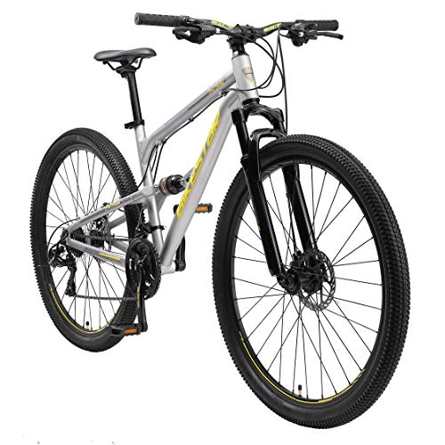 BIKESTAR Bicicleta de montaña de Aluminio Suspensión Doble Completa 29 Pulgadas | Cuadro 17.5" Cambio Shimano de 21 velocidades, Freno de Disco, Fully MTB | Gris