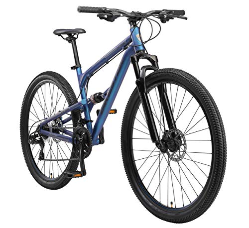 BIKESTAR Bicicleta de montaña de Aluminio Suspensión Doble Completa 29 Pulgadas | Cuadro 17.5" Cambio Shimano de 21 velocidades, Freno de Disco, Fully MTB | Azul