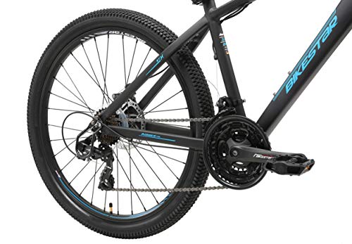 BIKESTAR Bicicleta de montaña Hardtail de Aluminio, 21 Marchas Shimano 26" Pulgadas | Mountainbike con Frenos de Disco Cuadro 16" MTB | Negro Azul