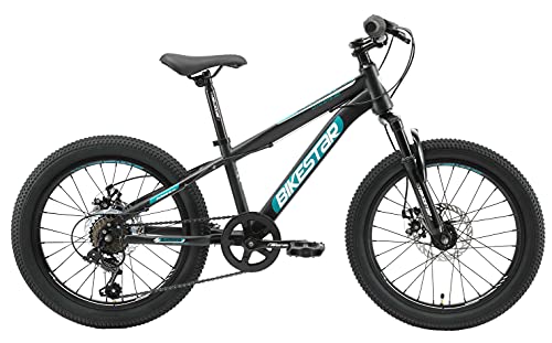 BIKESTAR Bicicleta de montaña Juvenil 20 Pulgadas de 6 a 9 años | Bici niños Cambio Shimano de 7 velocidades, Freno de Disco, Horquilla de suspensión | Negro