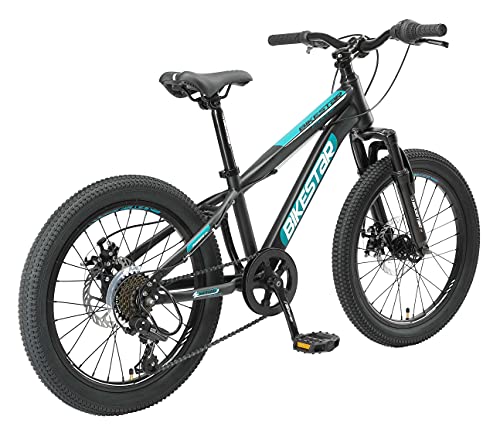 BIKESTAR Bicicleta de montaña Juvenil 20 Pulgadas de 6 a 9 años | Bici niños Cambio Shimano de 7 velocidades, Freno de Disco, Horquilla de suspensión | Negro