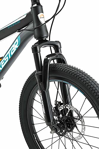 BIKESTAR Bicicleta de montaña Juvenil 20 Pulgadas de 6 a 9 años | Bici niños Cambio Shimano de 7 velocidades, Freno de Disco, Horquilla de suspensión | Menta