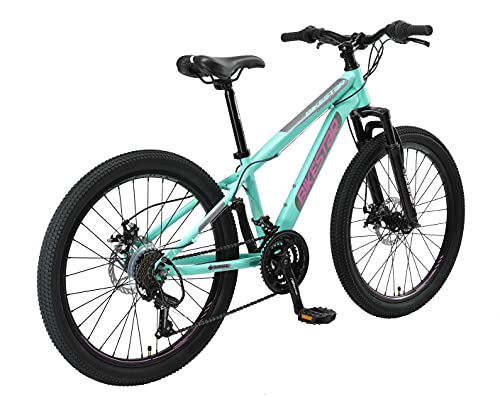 BIKESTAR Bicicleta de montaña Juvenil 24 Pulgadas de 8 años | Bici niños Cambio Shimano de 21 velocidades, Freno de Disco, Horquilla de suspensión | Menta