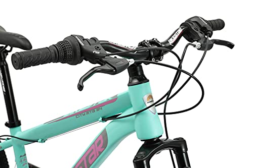 BIKESTAR Bicicleta de montaña Juvenil 24 Pulgadas de 8 años | Bici niños Cambio Shimano de 21 velocidades, Freno de Disco, Horquilla de suspensión | Menta