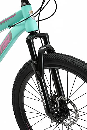 BIKESTAR Bicicleta de montaña Juvenil 24 Pulgadas de 8 años | Bici niños Cambio Shimano de 21 velocidades, Freno de Disco, Horquilla de suspensión | Menta