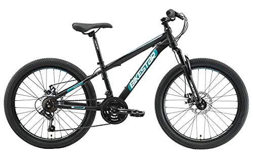 BIKESTAR Bicicleta de montaña Juvenil 24 Pulgadas de 8 años | Bici niños Cambio Shimano de 21 velocidades, Freno de Disco, Horquilla de suspensión | Negro