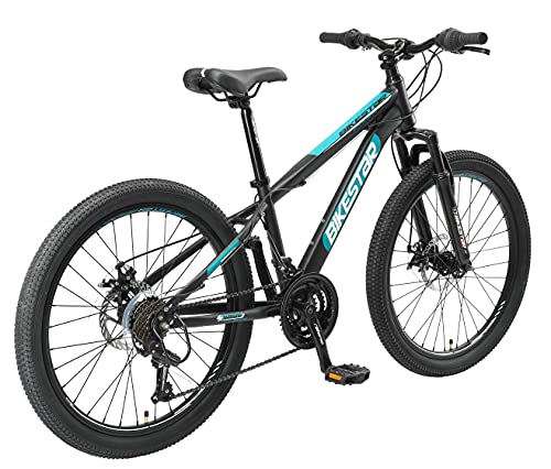 BIKESTAR Bicicleta de montaña Juvenil 24 Pulgadas de 8 años | Bici niños Cambio Shimano de 21 velocidades, Freno de Disco, Horquilla de suspensión | Negro