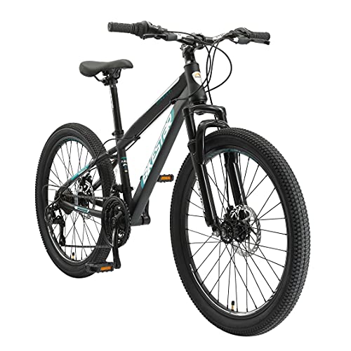 BIKESTAR Bicicleta de montaña Juvenil 24 Pulgadas de 8 años | Bici niños Cambio Shimano de 21 velocidades, Freno de Disco, Horquilla de suspensión | Negro