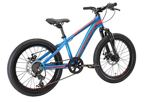 BIKESTAR Bicicleta de montaña Juvenil de Aluminio 20 Pulgadas de 6 a 9 años | Bici niños Cambio Shimano de 7 velocidades, Freno de Disco, Horquilla de suspensión | Azul