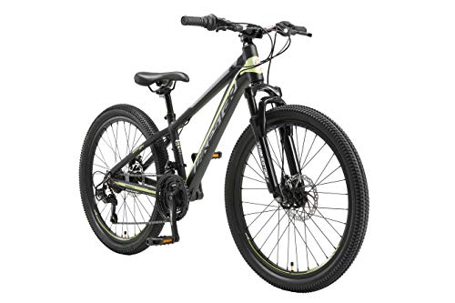 BIKESTAR Bicicleta de montaña Juvenil de Aluminio 24 Pulgadas de 10 a 13 años | Bici niños Cambio Shimano de 21 velocidades, Freno de Disco, Horquilla de suspensión | Negro