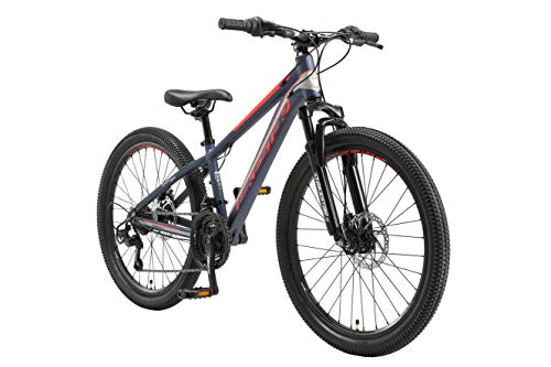 BIKESTAR Bicicleta de montaña Juvenil de Aluminio 24 Pulgadas de 10 a 13 años | Bici niños Cambio Shimano de 21 velocidades, Freno de Disco, Horquilla de suspensión | Azul