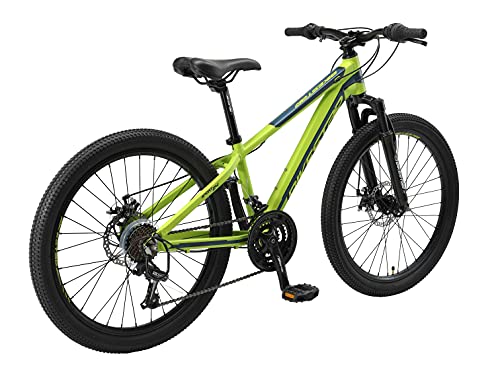 BIKESTAR Bicicleta de montaña Juvenil de Aluminio 24 Pulgadas de 10 a 13 años | Bici niños Cambio Shimano de 21 velocidades, Freno de Disco, Horquilla de suspensión | Verde
