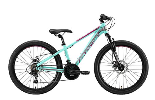 BIKESTAR Bicicleta de montaña Juvenil de Aluminio 24 Pulgadas de 10 a 13 años | Bici niños Cambio Shimano de 21 velocidades, Freno de Disco, Horquilla de suspensión | Menta