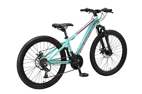 BIKESTAR Bicicleta de montaña Juvenil de Aluminio 24 Pulgadas de 10 a 13 años | Bici niños Cambio Shimano de 21 velocidades, Freno de Disco, Horquilla de suspensión | Menta