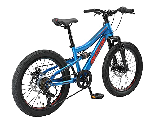 BIKESTAR Bicicleta de montaña Suspensión Doble Bicicleta Juvenil 20 Pulgadas de 6 años | Cambio Shimano de 7 velocidades, Freno de Disco, Fully | niños Bicicleta Azul