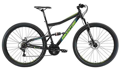 BIKESTAR Bicicleta de montaña Suspensión Doble Completa 29 Pulgadas | Cuadro 19" Cambio Shimano de 21 velocidades, Freno de Disco, Fully MTB Negro