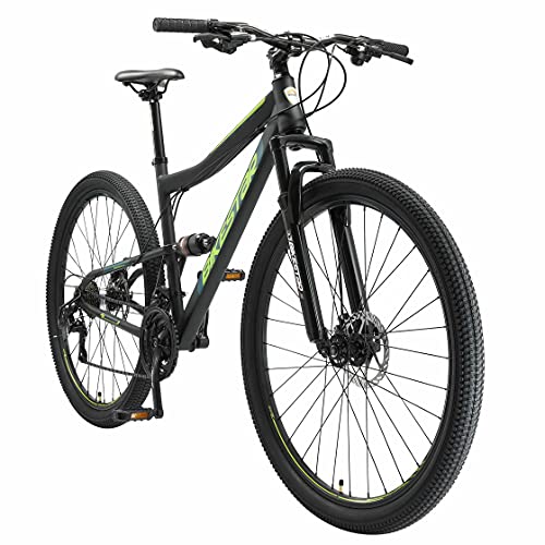 BIKESTAR Bicicleta de montaña Suspensión Doble Completa 29 Pulgadas | Cuadro 19" Cambio Shimano de 21 velocidades, Freno de Disco, Fully MTB Negro