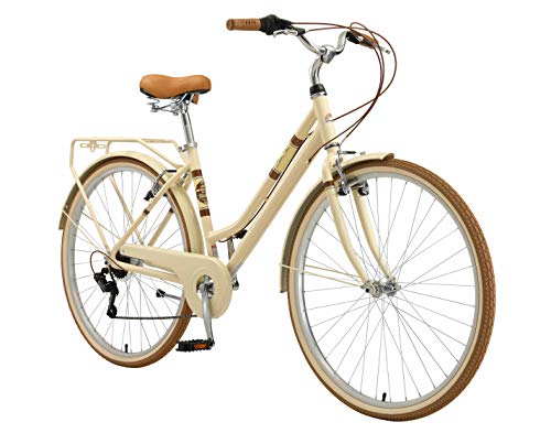 BIKESTAR Bicicleta de Paseo Aluminio Rueda de 26" Pulgadas | Bici de Cuidad Urbana 7 Velocidades Vintage para Mujeres | Beige