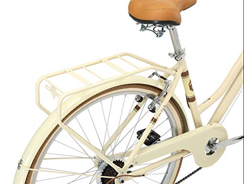 BIKESTAR Bicicleta de Paseo Aluminio Rueda de 26" Pulgadas | Bici de Cuidad Urbana 7 Velocidades Vintage para Mujeres | Beige