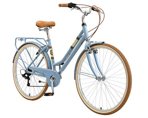 BIKESTAR Bicicleta de Paseo Aluminio Rueda de 28" Pulgadas | Bici de Cuidad Urbana 7 Velocidades Vintage para Mujeres | Azul