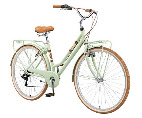 BIKESTAR Bicicleta de Paseo Aluminio Rueda de 28" Pulgadas | Bici de Cuidad Urbana 7 Velocidades Vintage para Mujeres | Menta