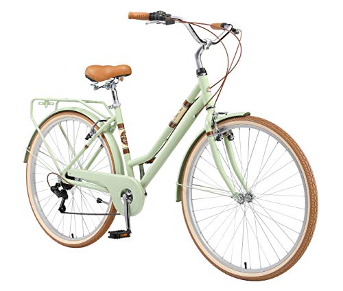 BIKESTAR Bicicleta de Paseo Aluminio Rueda de 28" Pulgadas | Bici de Cuidad Urbana 7 Velocidades Vintage para Mujeres | Menta