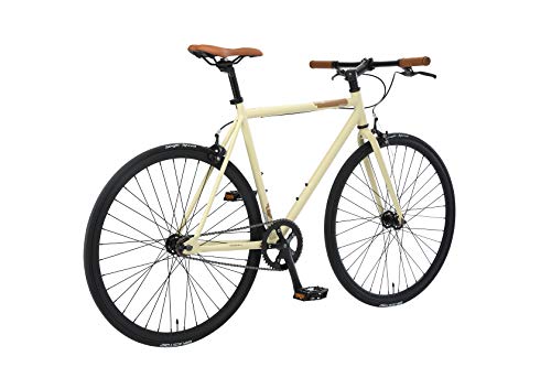 BIKESTAR Bicicleta de Paseo, Single Speed 700C Ruedas 28" | Bici de Carretera Cuadro 53 cm Retro Vintage Bici de Ciudad para Hombres y Mujeres | Beige