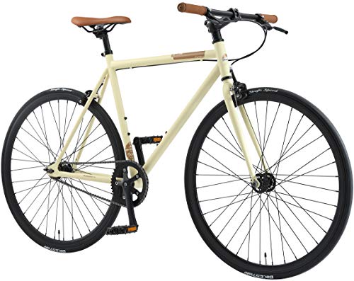 BIKESTAR Bicicleta de Paseo, Single Speed 700C Ruedas 28" | Bici de Carretera Cuadro 53 cm Retro Vintage Bici de Ciudad para Hombres y Mujeres | Beige