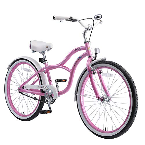BIKESTAR Bicicleta Infantil para niños y niñas a Partir de 10 años | Bici 24 Pulgadas con Frenos | 24" Edición Cruiser Rosa