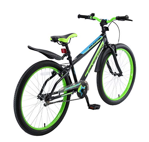 BIKESTAR Bicicleta Infantil para niños y niñas a Partir de 10 años | Bici de montaña 24 Pulgadas con Frenos | 24" Edición Mountainbike Nero Verde