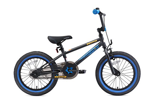 BIKESTAR Bicicleta Infantil para niños y niñas a Partir de 4 años | Bici 16 Pulgadas con Frenos | 16" Edición BMX Negro Azul