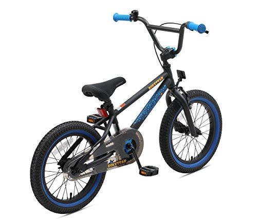 BIKESTAR Bicicleta Infantil para niños y niñas a Partir de 4 años | Bici 16 Pulgadas con Frenos | 16" Edición BMX Negro Azul