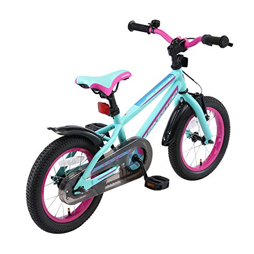 BIKESTAR Bicicleta Infantil para niños y niñas a Partir de 4 años | Bici de montaña 14 Pulgadas con Frenos | 14" Edición Mountainbike Berry Turquesa