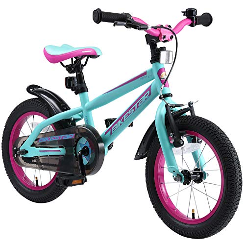 BIKESTAR Bicicleta Infantil para niños y niñas a Partir de 4 años | Bici de montaña 14 Pulgadas con Frenos | 14" Edición Mountainbike Berry Turquesa