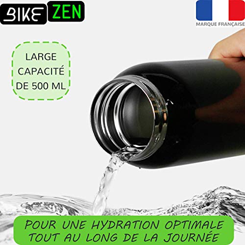 BIKEZEN Botella de agua isotérmica bicicleta bici 500 ml, Bidón ciclismo isotérmico de acero inoxidable, ecológica, reutilizable, sin BPA, con pipeta de silicona, resistente al agua a prueba de fugas