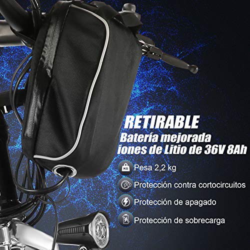 BIKFUN Bicicleta Eléctrica Plegable, 26" E-Bike para Adulto, Batería de Litio-Ion(36V, 8Ah), Motor 250W, Shimano 21 Marchas (26" Aventuras-Negras)