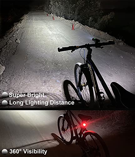 BIKIL luz bicicleta 6400mAh,luz delantera bicicleta Potente 2400 Lúmenes,luces bicicleta delantera y trasera recargable,Linterna LED Impermeable para Ciclismo Carretera y Montaña para la Noche