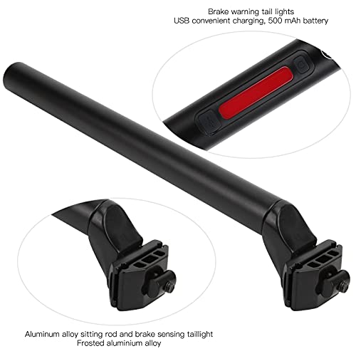 BIKING Luz de la tija de sillín de Bicicleta de Carretera, Tija de sillín de Doble Pista de aleación de Aluminio MT B Tija de sillín de Bicicleta de Carretera con luz Trasera inductiva(31.6)