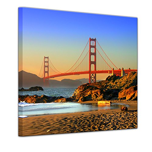 Bilderdepot24 202919 - Cuadro sobre lienzo, 40 x 40 cm, diseño de puente Golden Gate