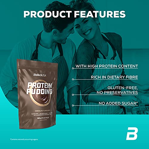 BioTechUSA Protein Pudding, Pudín proteico en polvo con proteína de suero de leche y proteína de leche sin azúcares añadidos, con glucomanano y edulcorantes, 525 g, Chocolate