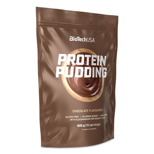 BioTechUSA Protein Pudding, Pudín proteico en polvo con proteína de suero de leche y proteína de leche sin azúcares añadidos, con glucomanano y edulcorantes, 525 g, Chocolate