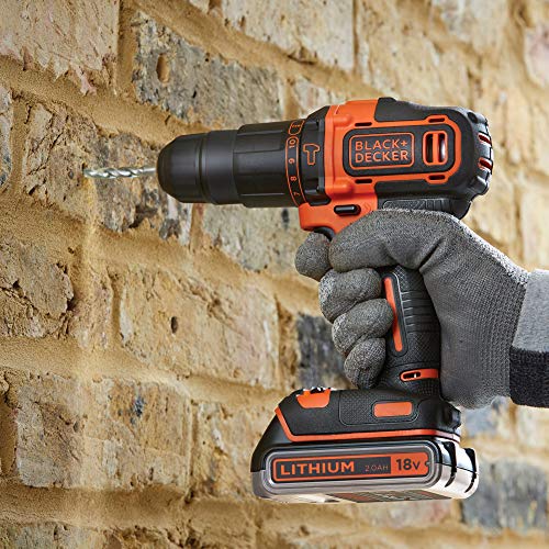 BLACK+DECKER BCK24D2S Taladro Percutor 18V (21.000 ipm) y amoladora 125 mm 18V con 2 baterías litio 2Ah y bolsa de transporte