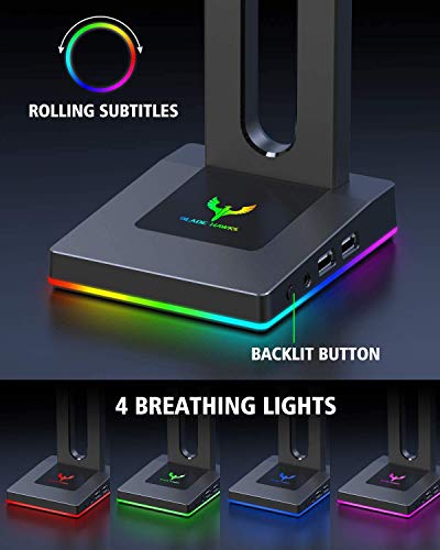 Blade Hawks RGB con AUX de 3,5 mm y 2 Cargador USB Soporte para Auriculares de Escritorio, válido para Auriculares Sony, Audio-Technica, Bose, Beats, Solo se puede usar en la PC