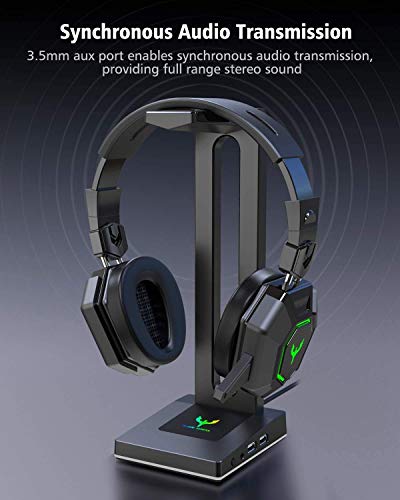 Blade Hawks RGB con AUX de 3,5 mm y 2 Cargador USB Soporte para Auriculares de Escritorio, válido para Auriculares Sony, Audio-Technica, Bose, Beats, Solo se puede usar en la PC