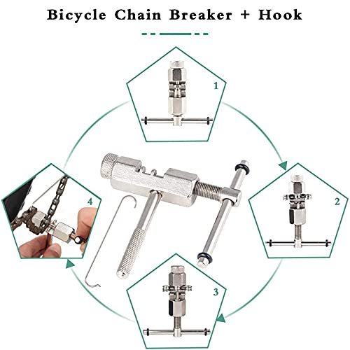 Bluesaly Cadena de Bicicleta 6/7/8 Velocidades 116 Eslabones, el Kit de Reparación Mecánica Incluye Rompecadenas, Gancho de Cadena, Regla de Revisión, 6 Pares de Eslabones de Bicicleta Faltantes