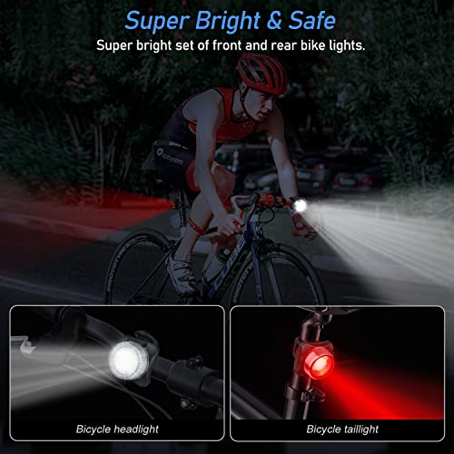 Blukar Luces Bicicleta, Luces Bicicleta Delantera y Trasera Recargable USB, Luz Bicicleta Impermeable LED con 5 Iluminación Modos, Luces Seguridad para Ciclismo de Montaña y Carretera